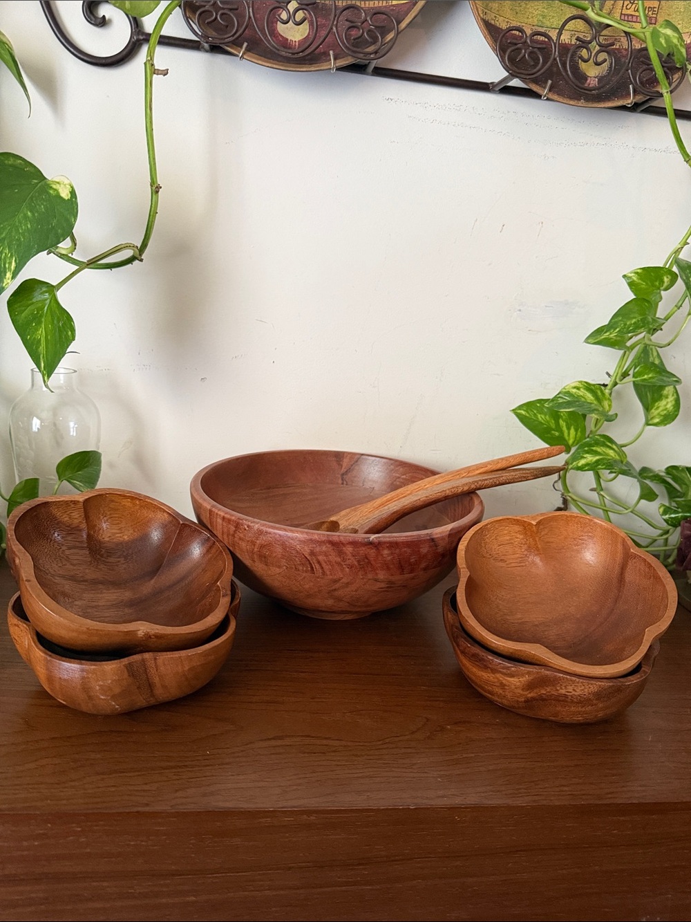Handcrafted Wooden Salad Bowl Set - Natural Brown